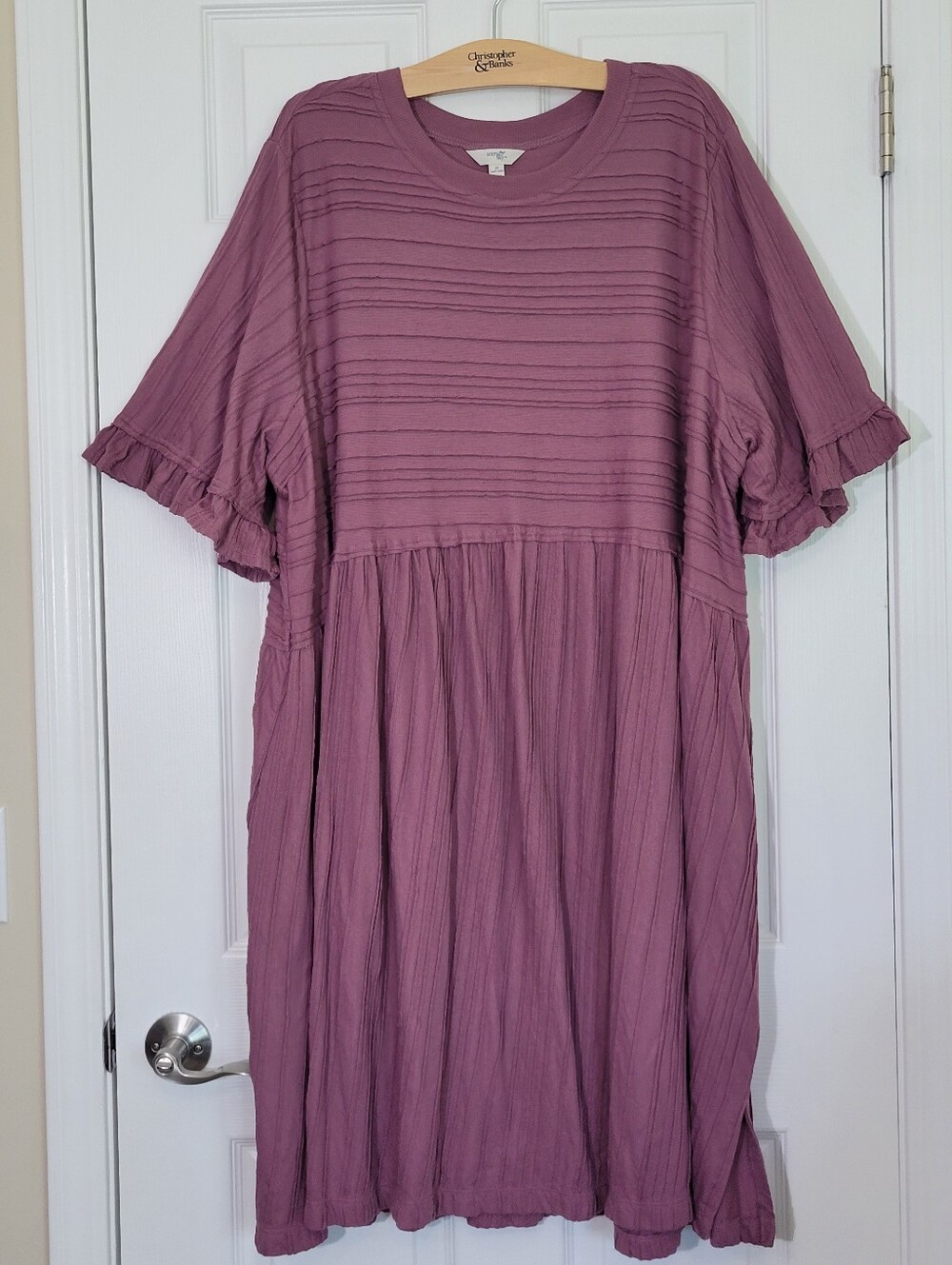 Terra & Sky Dusty Rose Textured Ruffle Short Sleeve Babydoll Dress Plus Size 3x